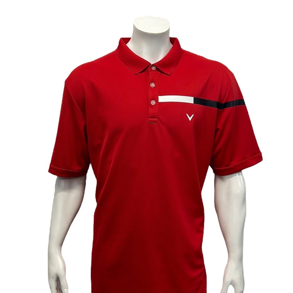 Callaway Golf Red Black V Design Men’s Short Sleeve Polo Shirt Size XXL 2XL